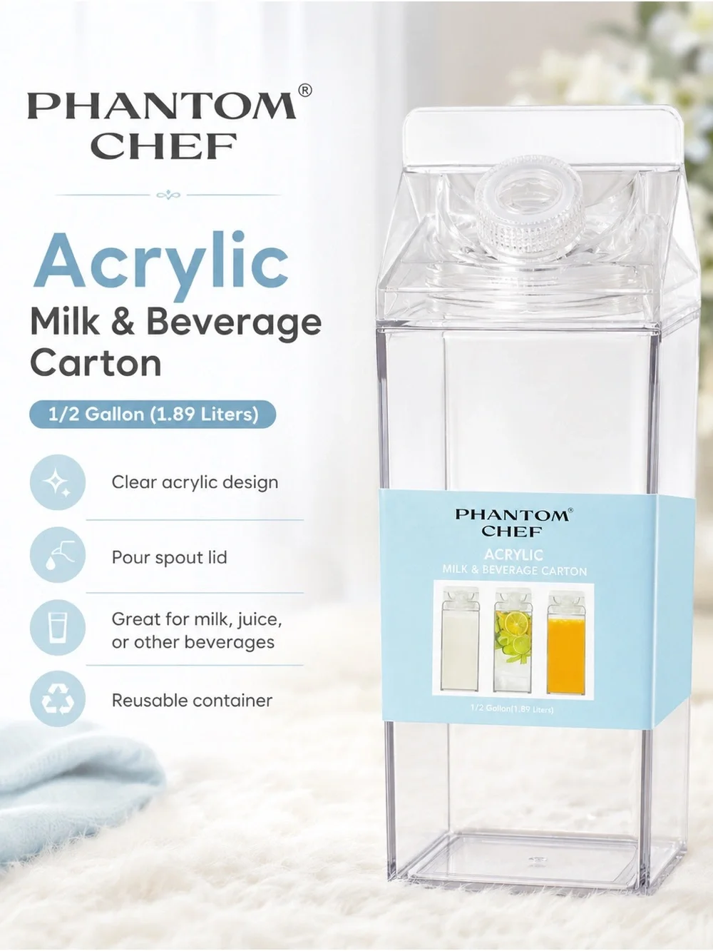 Clear Acrylic Milk & Beverage Carton - Clear